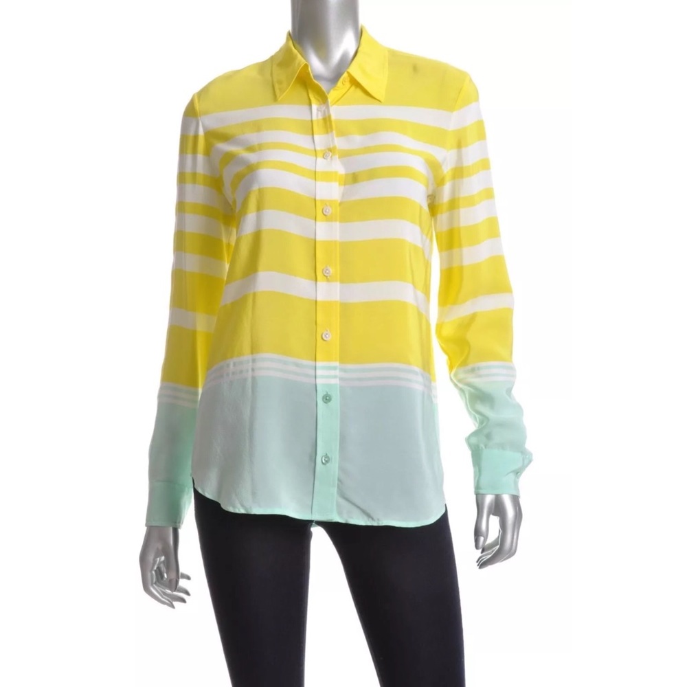 EQUIPMENT Striped Long Sleeve Shirt 100% Silk Top